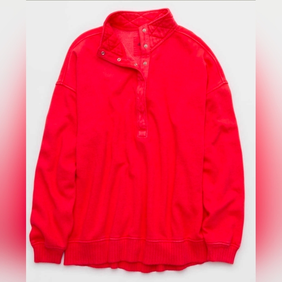 Aerie Oh Snap Sweatshirt Oversized Bright Red - Picture 3 of 7
